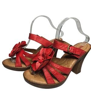 New Born Womens Y2K Red Leather Strappy Flower Platform Heels Sandals 10